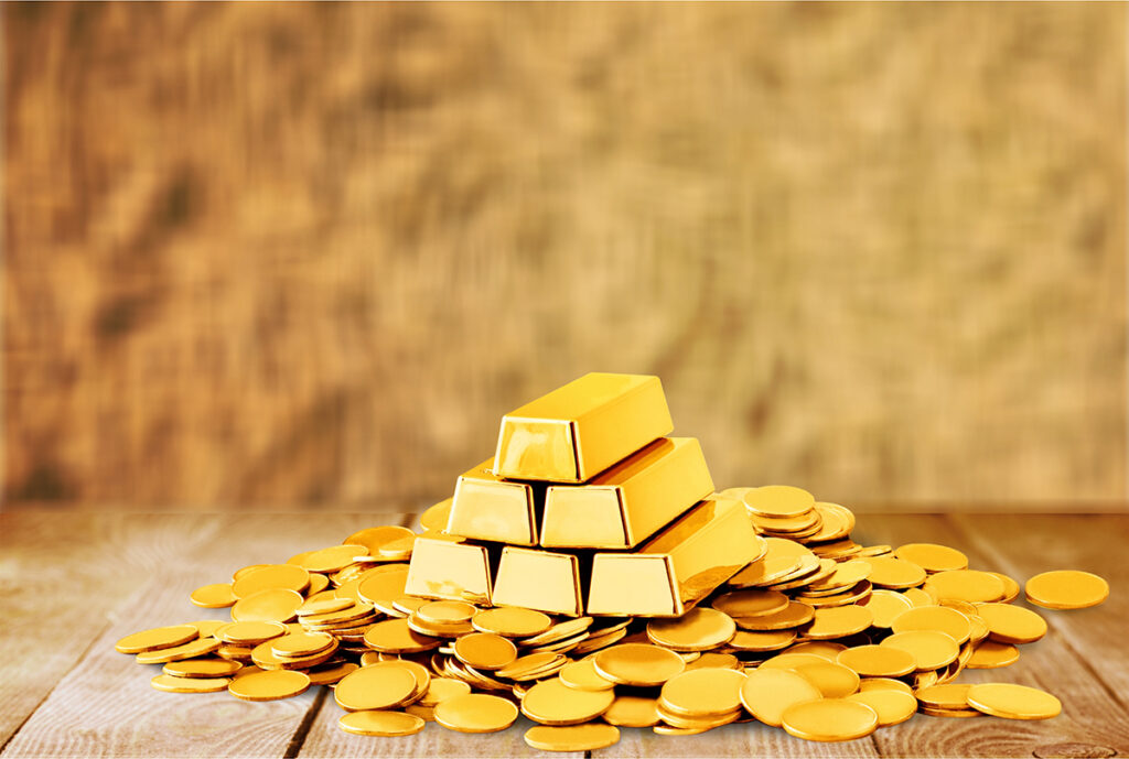 Gold bars and coins