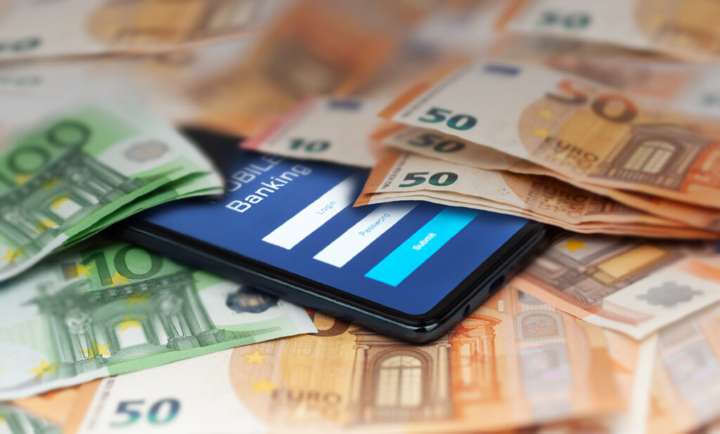smartphone with banknotes