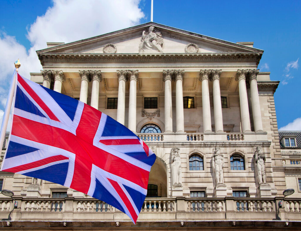 bank of england and british flag
