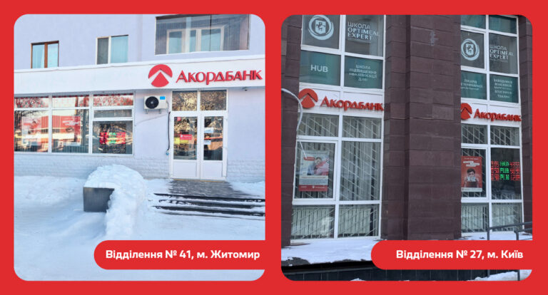 Відділення Акордбанку у м. Київ та м. Житомир змінили адреси